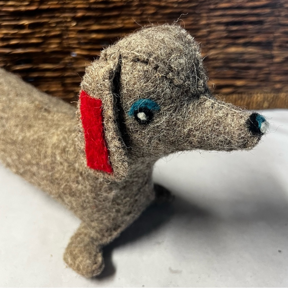 Vintage Handcrafted Dachshund Plush Stuffed Animal Gray Wool Fabric - Picture 3 of 12
